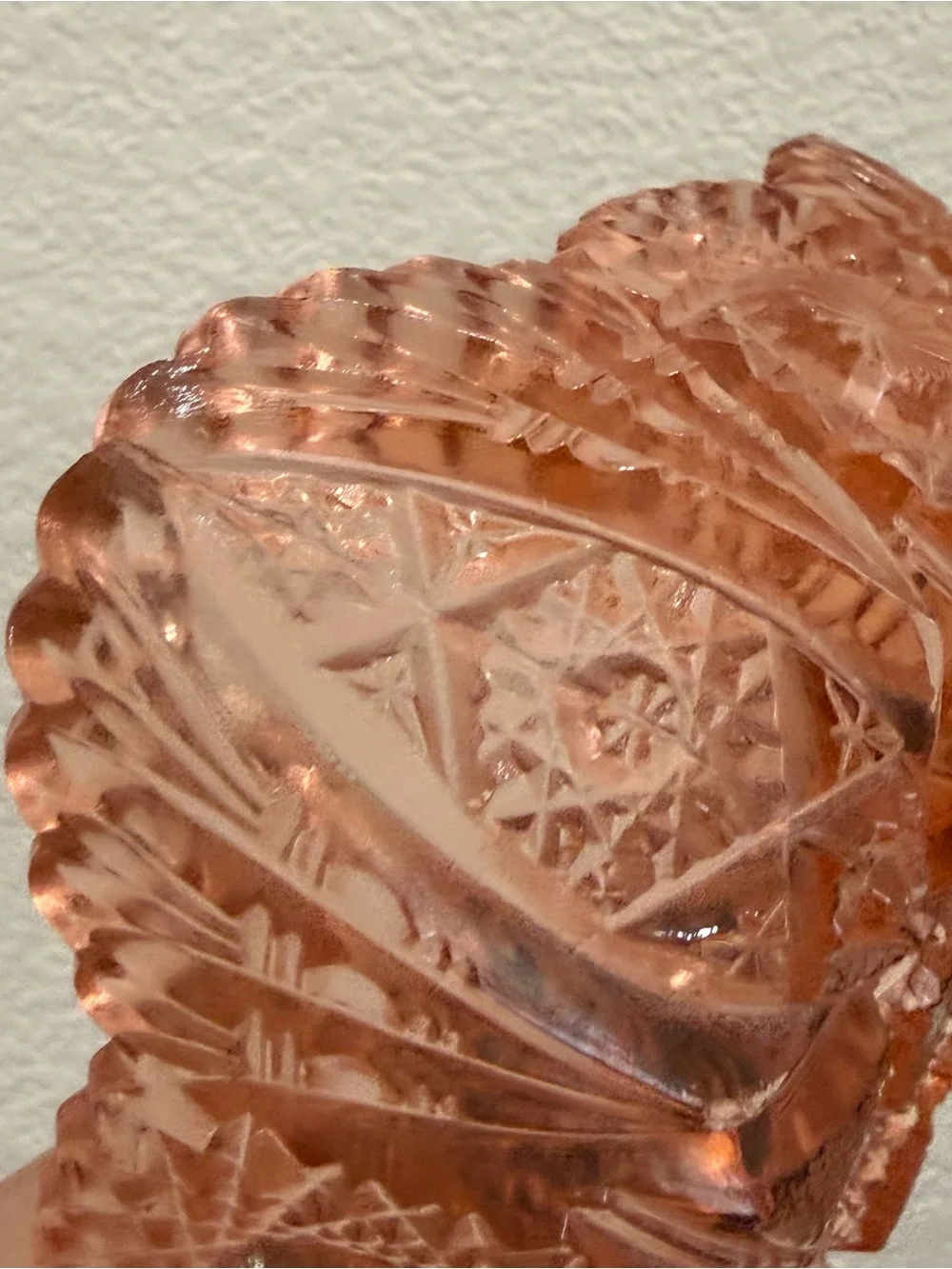 Vintage Salmon Pink Depression Pressed Glass Sawtooth Rim Square Candy Dish